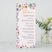 Botanisches Pink Boho Chic Wildblume Garden Hochze Menükarte (Stehend Vorderseite)
