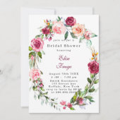 Botanisches Pink Burgund Brautparty Einladung (Vorderseite)