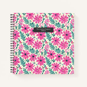 Botanisches Pink Daisies Wasserfarben Muster Notizblock