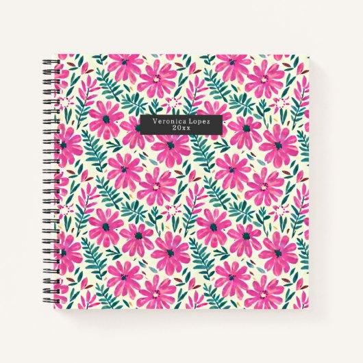 Botanisches Pink Daisies Wasserfarben Muster Notizblock (Vorderseite)