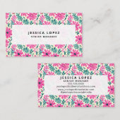 Botanisches Pink Daisies Wasserfarben Muster Visitenkarte (Vorne/Hinten)