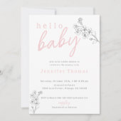 Botanisches Pink Hello Baby Dusche Einladung (Vorderseite)