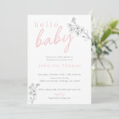 Botanisches Pink Hello Baby Dusche Einladung (Stehend Vorderseite)