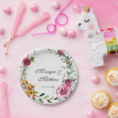 Botanisches Pink und Burgund Blumenhochzeit Pappteller (Party)