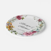 Botanisches Pink und Burgund Blumenhochzeit Pappteller (Schrägansicht)