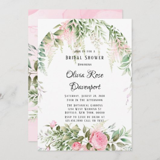 Botanisches Pink Wisteria Brautparty Einladung (Vorne/Hinten)