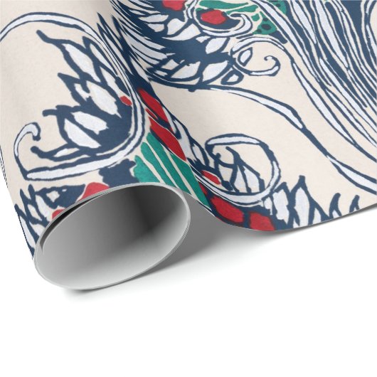 Botanisches Pochoir-Muster orientalisch Samarkande Geschenkpapier (Rolleneckpunkt)