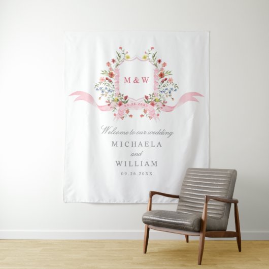 Botanisches Regency-Wappen-Hochzeit in Rosa Wandteppich (Beispiel)