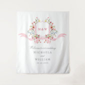 Botanisches Regency-Wappen-Hochzeit in Rosa Wandteppich (Vorderseite)