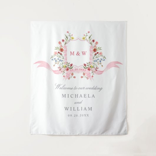 Botanisches Regency-Wappen-Hochzeit in Rosa Wandteppich (Vorderseite)