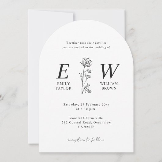 Botanisches Romance Monogram Arch Wedding Foto Einladung (Vorderseite)