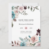 Botanisches Rosa Aquamarine Pflaumenpest Save the  Einladung (Vorderseite)