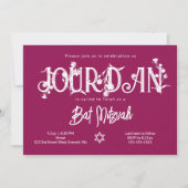 Botanisches rosa Bat Mitzvah Floral Letters Einladung (Vorderseite)