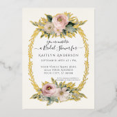 Botanisches Rosa Blume Elegantes Brautparty Folieneinladung (Vorderseite)