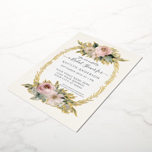 Botanisches Rosa Blume Elegantes Brautparty Folieneinladung (Gedreht)