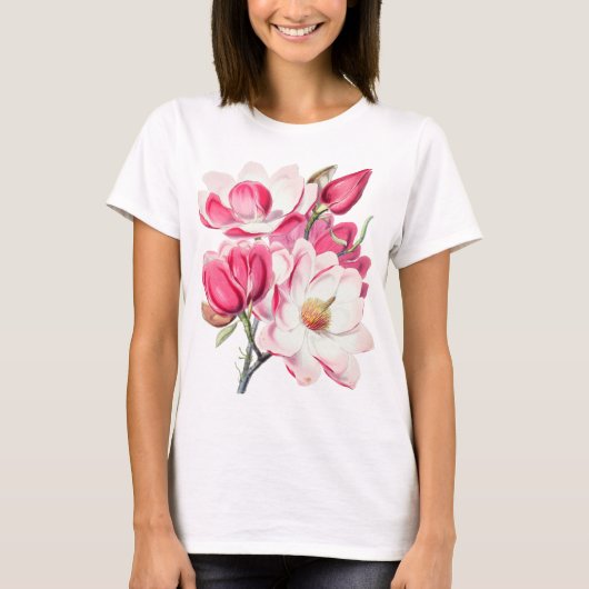 Botanisches Rosa Blume T-Shirt (Vorderseite)