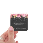 Botanisches Rosa Blumenzwiebeln Glitzer Quadratischer Aufkleber