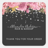 Botanisches Rosa Blumenzwiebeln Glitzer Quadratischer Aufkleber (Vorderseite)