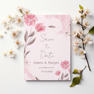 Botanisches rosa braunes Aquarell-Blumen Save the  Einladung