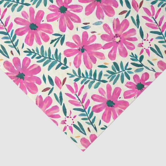 Botanisches rosa Daisy-Muster Seidenpapier (Ausschnitt)