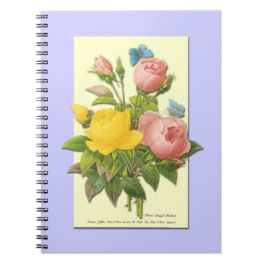 Botanisches Rosa-Gelb-Rosen-Notebook Notizblock (Vorderseite)