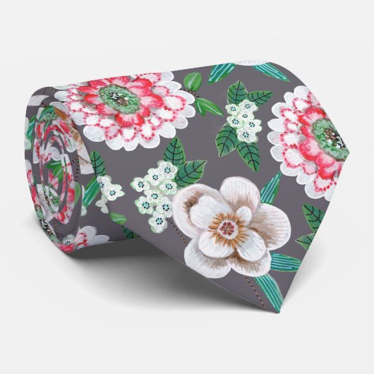 Botanisches Rosa, grau, grüne Blüte Krawatte (Gerollt)