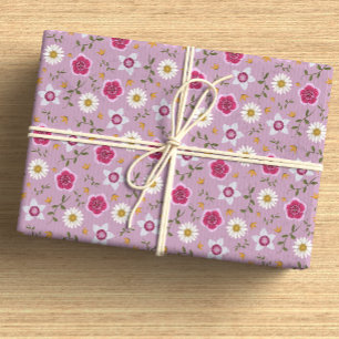Botanisches Rosa Moderne Wildblume HandGezeichnet Geschenkpapier