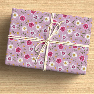 Botanisches Rosa Moderne Wildblume HandGezeichnet Geschenkpapier