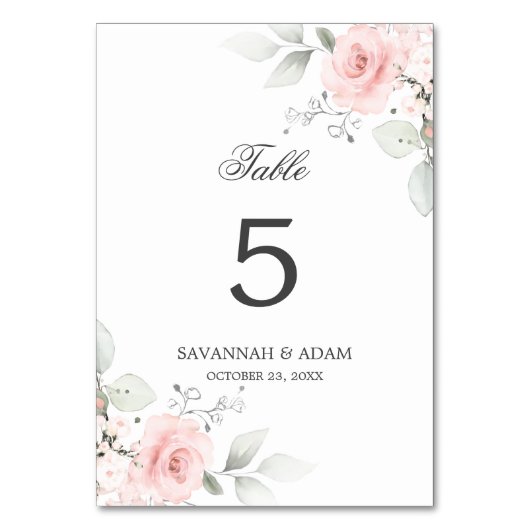 Botanisches Rosa Rosengrün Tischnummer (Rückseite)