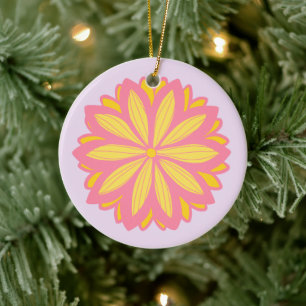 Botanisches Rosa und Gelbe Blume Keramik Ornament