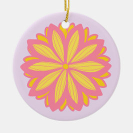 Botanisches Rosa und Gelbe Blume Keramik Ornament