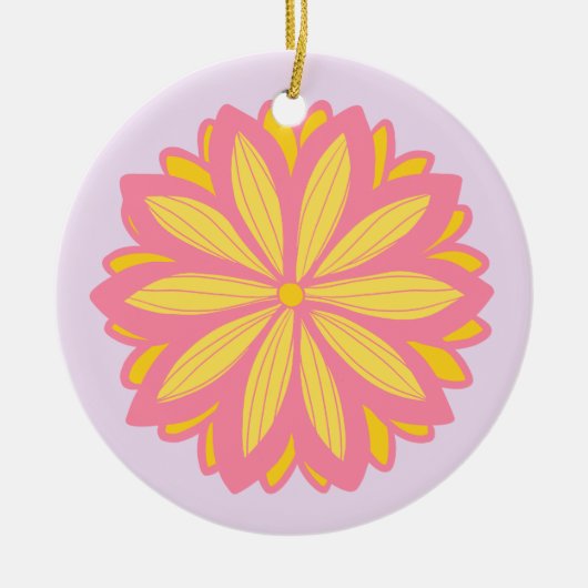 Botanisches Rosa und Gelbe Blume Keramik Ornament (Vorne)