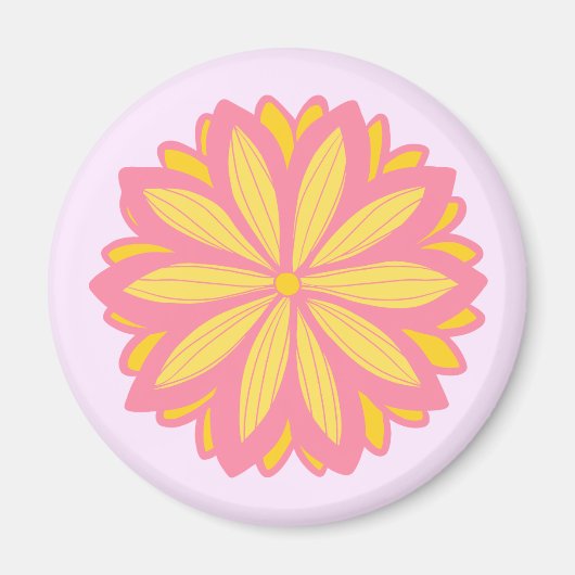 Botanisches Rosa und Gelbe Blume Magnet (Vorne)