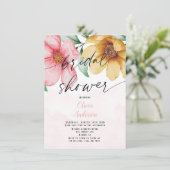 Botanisches Rosa und Gelbes Brautparty Einladung (Stehend Vorderseite)