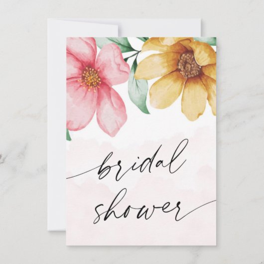 Botanisches Rosa und Gelbes Brautparty Einladung (Rückseite)