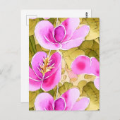 Botanisches Rosa und goldene Blume Postkarte (Vorne/Hinten)