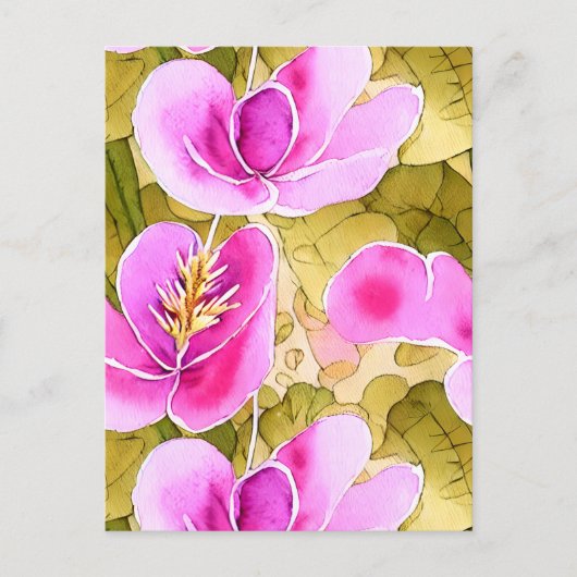Botanisches Rosa und goldene Blume Postkarte (Vorderseite)