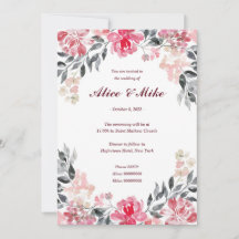 Botanisches Rosa und graues Wasser Blume Einladung