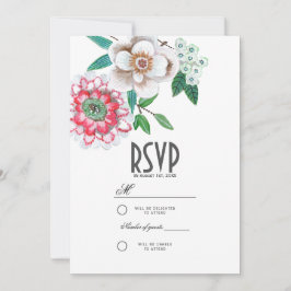 Botanisches Rosa und grüne Hand bemalt Blumen Einladung