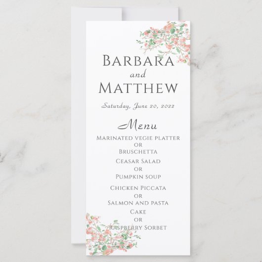 Botanisches Rosa und grünes Boho Wedding Menu Card (Vorderseite)