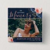 Botanisches Rosa und Marineflorale Elegantes Denkm Button (Vorderseite)