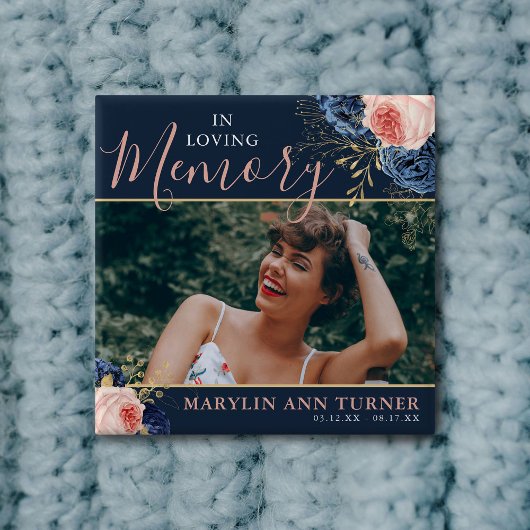 Botanisches Rosa und Marineflorale Elegantes Denkm Button