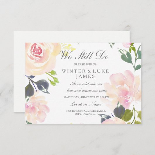 Botanisches Rosa Vow Wiedereröffnung Einladung (Vorne/Hinten)