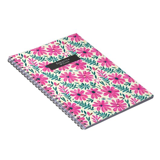 Botanisches rosa Wasserfarbmuster Notizblock (Rechte Seite)