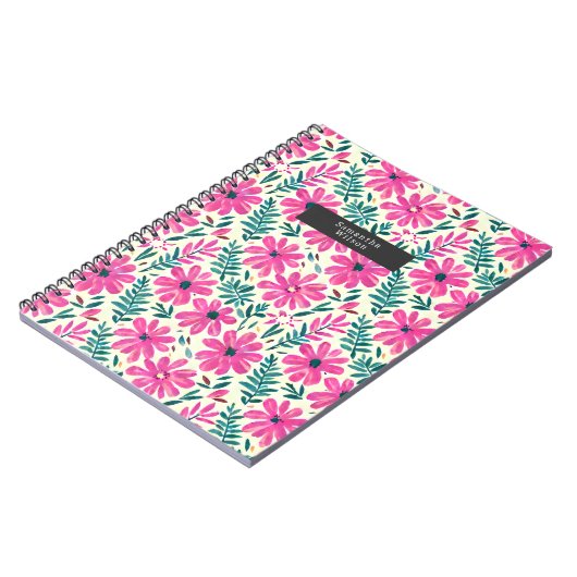 Botanisches rosa Wasserfarbmuster Notizblock (Linke Seite)