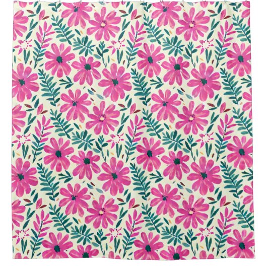 Botanisches rosa Watercolor-Muster Duschvorhang (Vorderseite)