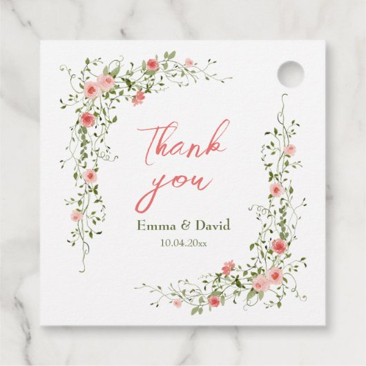 Botanisches Rosengarten Rustikale Hochzeit Geschenkanhänger (Rückseite)