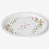 Botanisches Rosengarten Rustikale Hochzeit Pappteller (Schrägansicht)