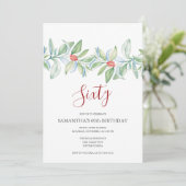 Botanisches Rot und Grün Weihnachten 60. Geburtsta Einladung (Stehend Vorderseite)