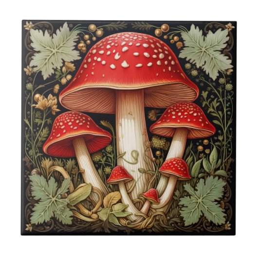 Botanisches Rotes Amanita Muskaria 3D-Effekt Pilz Fliese (Vorderseite)